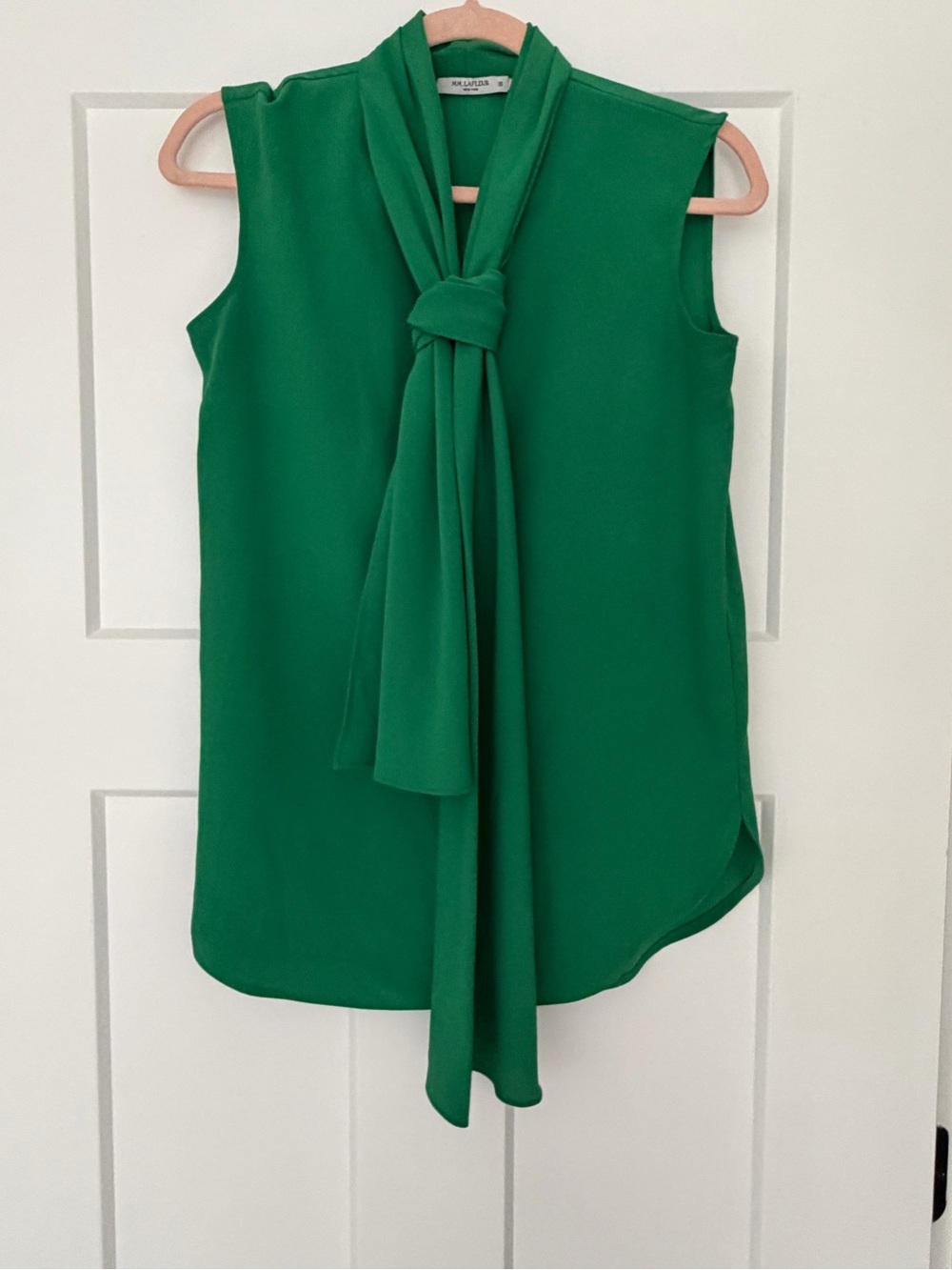 M.M.Lafleur Sleeveless Green Tie-Neck Blouse